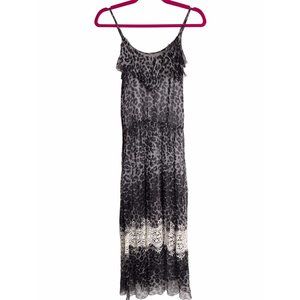 Traffic People Womens Black White Leopard Print Silk Maxi Dress Size Small